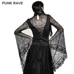 T-449 Spider Web Fabric High Collar Sexy Flare Sleeve Gothic T-shirts?-??Punk Rave Clothing