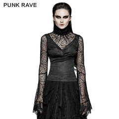 T-449 Spider Web Fabric High Collar Sexy Flare Sleeve Gothic T-shirts?-??Punk Rave Clothing