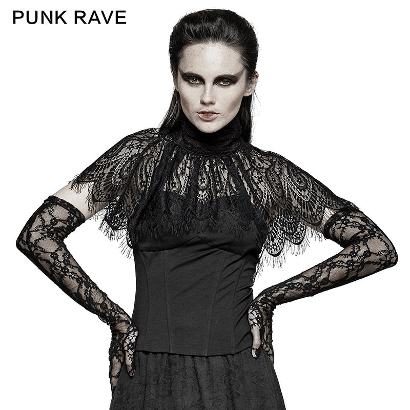 T-448 Asymmetric Peacock Cape black Gothic T-shirts?-??Punk Rave Clothing