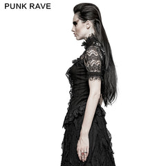 Y-723 Elegant Women 100% Cotton Lace Collar Tunic Ruffle Gothic Shirt?-??Punk Rave Clothing
