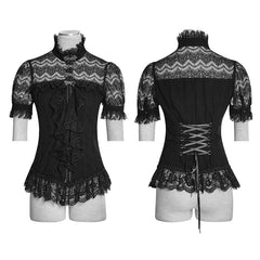 Y-723 Elegant Women 100% Cotton Lace Collar Tunic Ruffle Gothic Shirt?-??Punk Rave Clothing