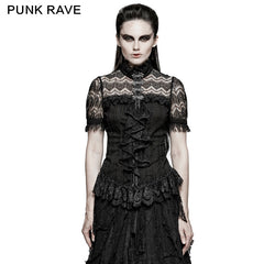 Y-723 Elegant Women 100% Cotton Lace Collar Tunic Ruffle Gothic Shirt?-??Punk Rave Clothing