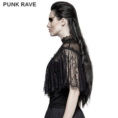 T-455 Gorgeous Floral Pattern Sleeveless Light Lace Gothic T-Shirt?-??Punk Rave Clothing
