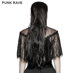 T-455 Gorgeous Floral Pattern Sleeveless Light Lace Gothic T-Shirt?-??Punk Rave Clothing