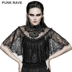 T-455 Gorgeous Floral Pattern Sleeveless Light Lace Gothic T-Shirt?-??Punk Rave Clothing
