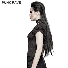 T-454 Swallow Tail Jacquard Short Sleeve Lace Gothic T-shirts?-??Punk Rave Clothing