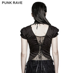 T-454 Swallow Tail Jacquard Short Sleeve Lace Gothic T-shirts?-??Punk Rave Clothing