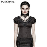 T-454 Swallow Tail Jacquard Short Sleeve Lace Gothic T-shirts?-??Punk Rave Clothing
