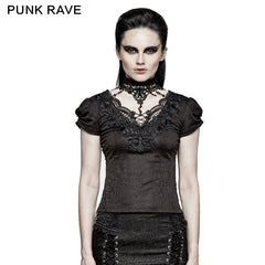 T-454 Swallow Tail Jacquard Short Sleeve Lace Gothic T-shirts?-??Punk Rave Clothing