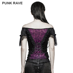 T-446 3 Colors Wide Boat Neck Elegant Party Latin Gothic T-shirts?-??Punk Rave Clothing