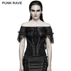 T-446 3 Colors Wide Boat Neck Elegant Party Latin Gothic T-shirts?-??Punk Rave Clothing