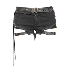 K-211 Sexy Splicing Bronze Hand-rub Leather Twill Material Short Punk Pants?-??Punk Rave Clothing