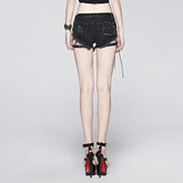 K-211 Sexy Splicing Bronze Hand-rub Leather Twill Material Short Punk Pants?-??Punk Rave Clothing