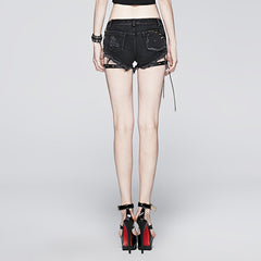 K-211 Sexy Splicing Bronze Hand-rub Leather Twill Material Short Punk Pants?-??Punk Rave Clothing