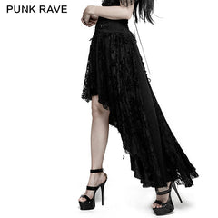 Q-313 Fancy Palace black High Waist Flower Embroidery High Low Gothic Skirt?-??Punk Rave Clothing