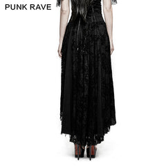 Q-313 Fancy Palace black High Waist Flower Embroidery High Low Gothic Skirt?-??Punk Rave Clothing