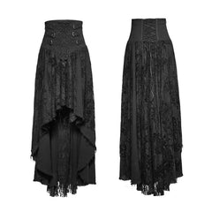 Q-313 Fancy Palace black High Waist Flower Embroidery High Low Gothic Skirt?-??Punk Rave Clothing