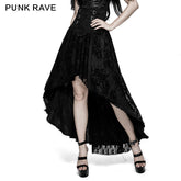 Q-313 Fancy Palace black High Waist Flower Embroidery High Low Gothic Skirt?-??Punk Rave Clothing