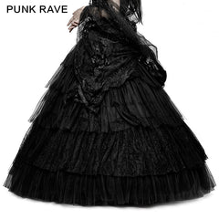 Q-317 Party Elastic High Waist Flowers Mesh Prom Gothic Skirt?-??Punk Rave Clothing