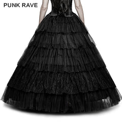 Q-317 Party Elastic High Waist Flowers Mesh Prom Gothic Skirt?-??Punk Rave Clothing