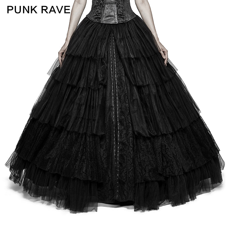 Q-317 Party Elastic High Waist Flowers Mesh Prom Gothic Skirt?-??Punk Rave Clothing