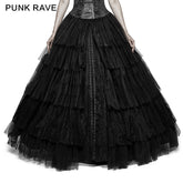 Q-317 Party Elastic High Waist Flowers Mesh Prom Gothic Skirt?-??Punk Rave Clothing