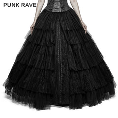 Q-317 Party Elastic High Waist Flowers Mesh Prom Gothic Skirt?-??Punk Rave Clothing