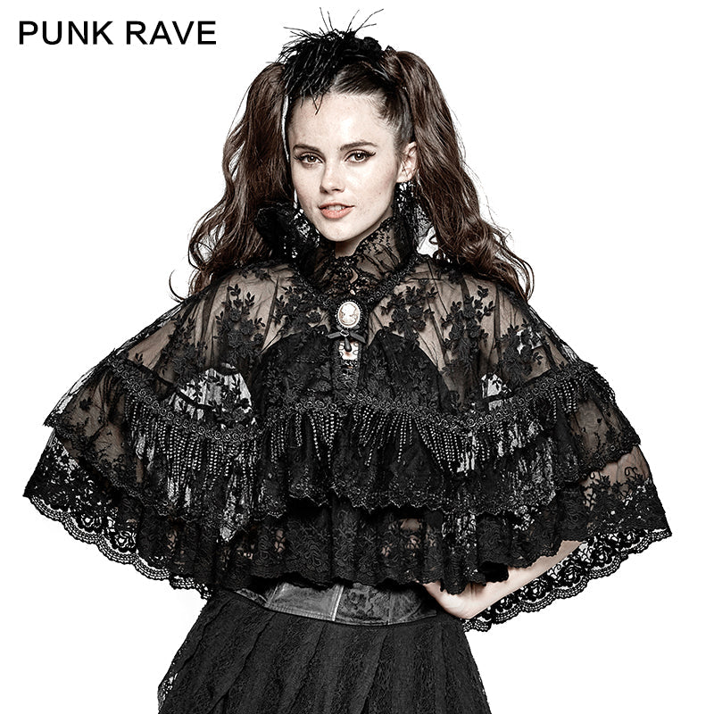 LY-060 Flower Embroidered High Collar Lace Gothic Coat/lolita Cloak?-??Punk Rave Clothing
