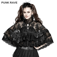 LY-060 Flower Embroidered High Collar Lace Gothic Coat/lolita Cloak?-??Punk Rave Clothing