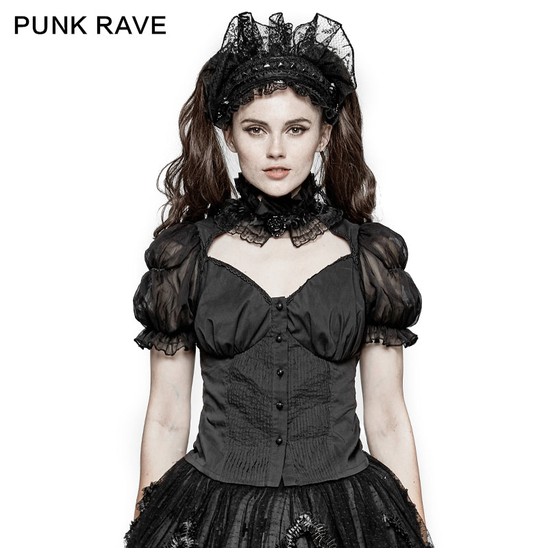 LY-062 Sexy Puff Sleeves Lace Collar Tunic Lolita Gothic Shirt?-??Punk Rave Clothing