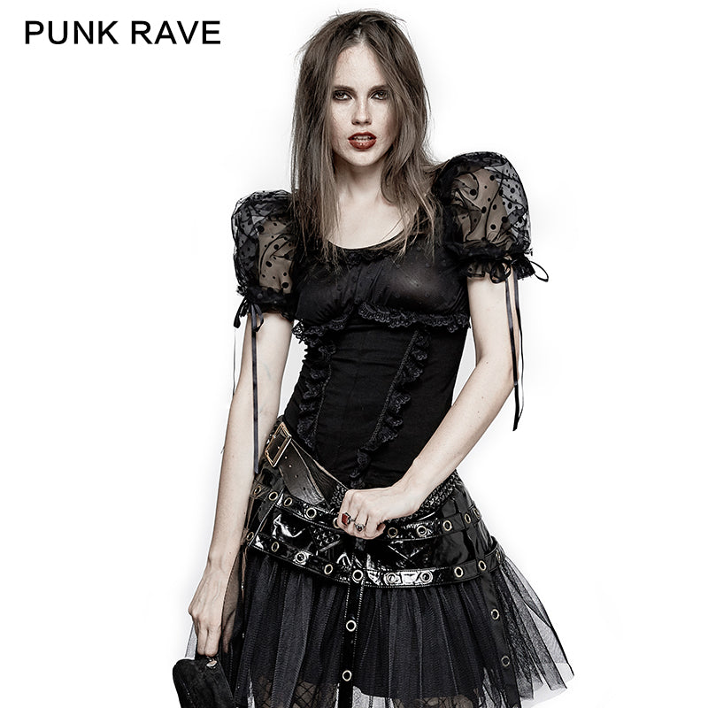LT-008 Lolita Style Puff Sleeve Shoulder Pads Mesh Gothic T-shirts?-??Punk Rave Clothing