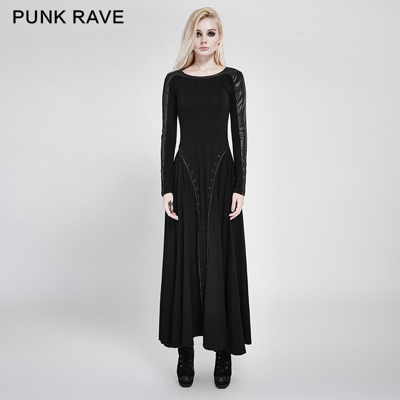 PQ-178 Series Dark Minimal Spell Leather Long Sleeves Punk Dress?-??Punk Rave Clothing