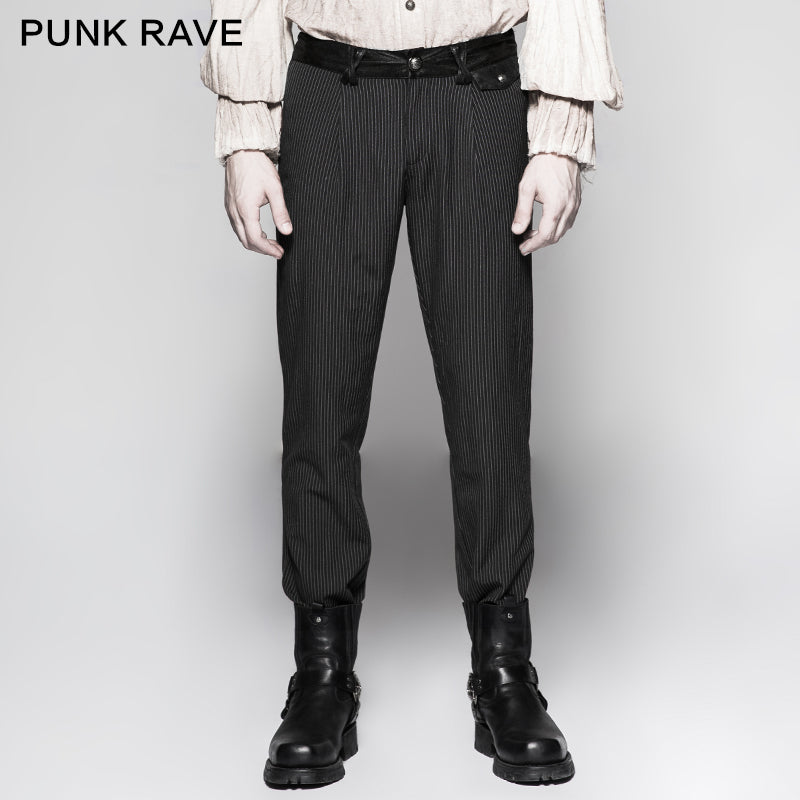 K-287 Pinstripe Simple Fitness Chino Punk Pants?-??Punk Rave Clothing