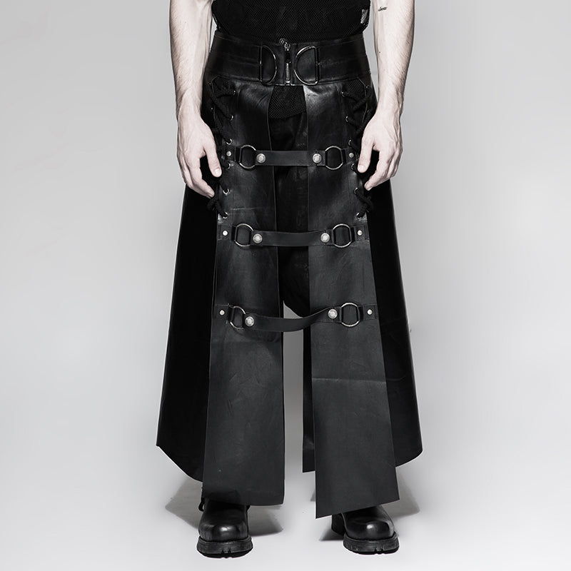 Q-318 Six Pieces Male Leather Eyelet Drawstring Punk Skirt?-??Punk Rave Clothing