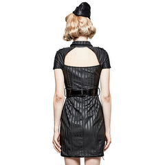 Q-305 Short Military Fetish Striped Leather Gothic Dresses?-??Punk Rave Clothing