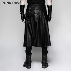Q-324 black One Piece Simple Leather Male Punk Skirt?-??Punk Rave Clothing