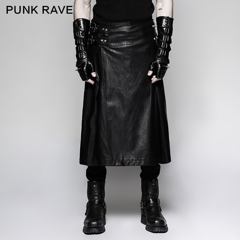 Q-324 black One Piece Simple Leather Male Punk Skirt?-??Punk Rave Clothing