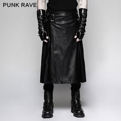 Q-324 black One Piece Simple Leather Male Punk Skirt?-??Punk Rave Clothing