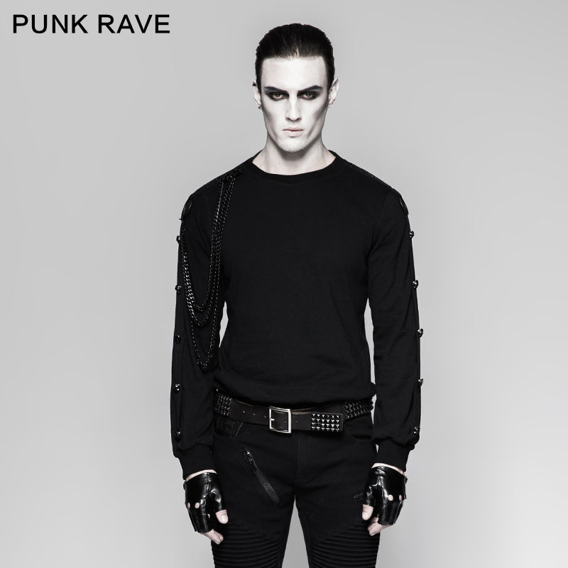 T-469 Military black Heavy Thin Long Sleeve Punk T-shirts?-??Punk Rave Clothing