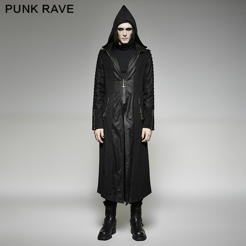 Y-707 Twill Fabric And Stitching Zippered Gothic Trench Coats With A Hood?-??Punk Rave Clothing