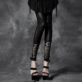 PK-026 black Leather Tight Gothic Pants With Lace?-??Punk Rave Clothing