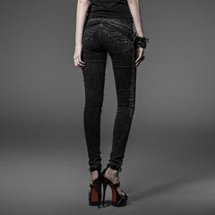 PK-028 black Tight Gothic Pants With Transparent black Mesh And Embroidery?-??Punk Rave Clothing