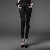 PK-028 black Tight Gothic Pants With Transparent black Mesh And Embroidery?-??Punk Rave Clothing