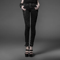 PK-028 black Tight Gothic Pants With Transparent black Mesh And Embroidery?-??Punk Rave Clothing
