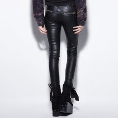 PK-045 Fleece Velvet Casual High Quality Leather Punk Pants?-??Punk Rave Clothing