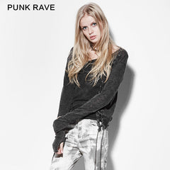 PM-036 Double Row Corns Punk Sweaters With Metal Eyelets Through Cotton Rope?-??Punk Rave Clothing