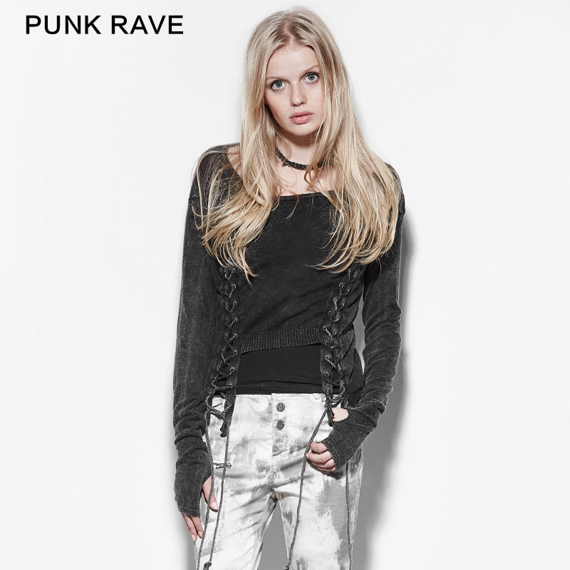 PM-036 Double Row Corns Punk Sweaters With Metal Eyelets Through Cotton Rope?-??Punk Rave Clothing