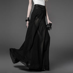 PQ-032 Fashion Long black Chiffon Divided Punk Skirt With Shorts Inside?-??Punk Rave Clothing