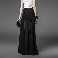 PQ-032 Fashion Long black Chiffon Divided Punk Skirt With Shorts Inside?-??Punk Rave Clothing