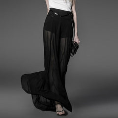 PQ-032 Fashion Long black Chiffon Divided Punk Skirt With Shorts Inside?-??Punk Rave Clothing
